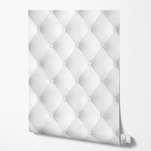 GP TONER Papier peint intissé effet capitonné blanc style Chesterfield 3D élégant décoration...