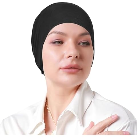 Women Under Hijab Cap Islamic Underscarf Turbans for Women Solid Color Hijab Bonnet Caps Muslim Scarf Inner Cap, 1pc, Black Cover