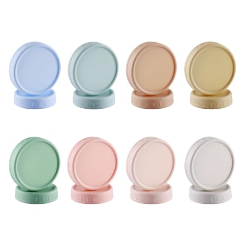 16PCS Colored Plastic Mason Jar Lids With Silicone Rings (8 Wide Mouth & 8 Regular Mouth) for Ball, Kerr and More, Food Grade & Leak-proof, 86mm & 70mm Canning Tops