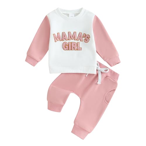 Image of Sejardin Toddler Baby Girl Clothes Long Sleeve Letter Print Sweatshirt and Stretch Jogger Pants Newborn Fall Winter Outfit