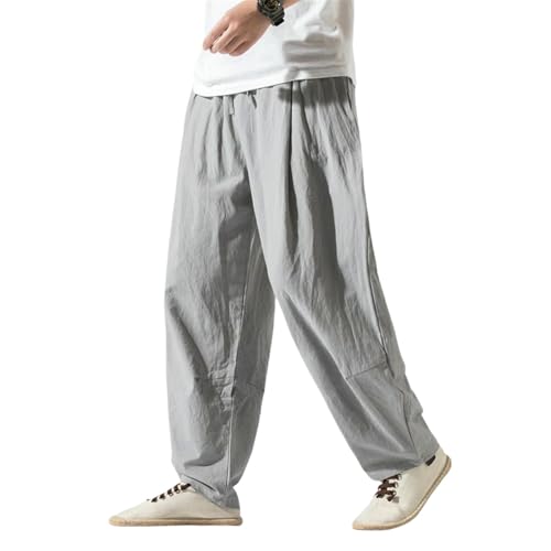 Pantalon lanterne homme en coton lin style chinois coupe ample décontractée