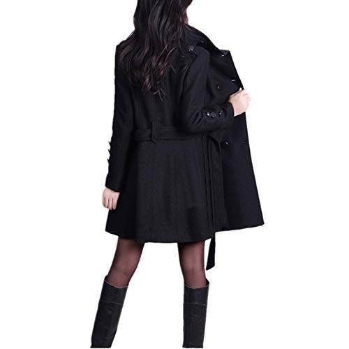 Elonglin Damen Trench Wolljacke Winter Herbst mantel Trenchcoat Zweireiher mit Gürtel Schwarz DE XXS (Asie M)