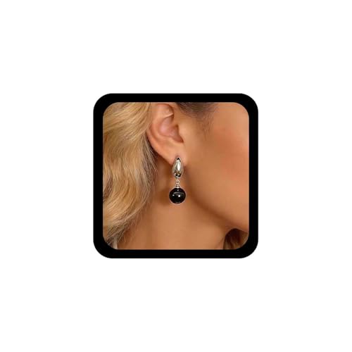 Allereya Vintage Onyx Redondo Pendientes Pendientes De Plata Onyx Bola Pendientes Colgantes De Piedras Preciosas Negro Onyx Pendientes De Piedras Preciosas Pendientes De Perlas Negras Joyas Para Las