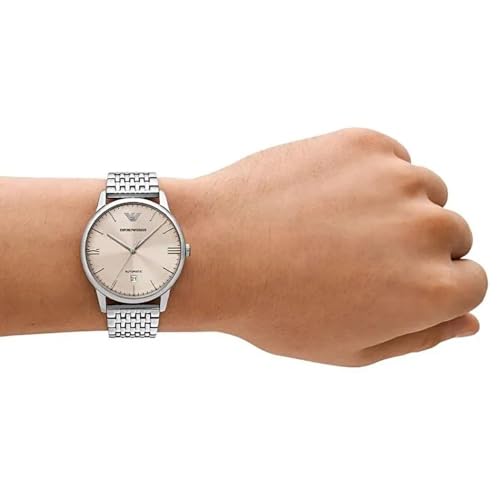 Emporio Armani Orologio Analogico Automatico Uomo Con Cinturino In Acciaio Inossidabile AR60082, Beige - 4