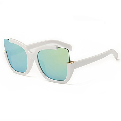 Supertrip Womens Fashion Oversized Round Square Plastic Vintage Cut-Out Flash Mirror Lens Cat Eye Sunglasses Color White/Gold