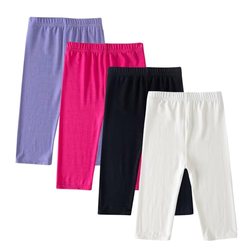 4-Pack Girls Capris Leggings Kids Summer Basic Solid Stretch Casual Cropped Tights for School Wearing for 2-13 Years