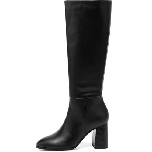 Women’s Knee High Boots Round Toe Chunky Heel Faux Leather Tall Riding Boots with Side Zipper2