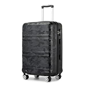 Kono Fashion Hand Luggage Lightweight ABS+PC Hard Shell Trolley Travel Suitcase with TSA Combination Lock and 4 Wheels Cabin Carry-on Suitcases (20", Black/Camouflage)