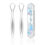 舌ブラシ 2本 ステンレス鋼製 舌磨き 舌クリーナー タングスクレーパー 舌専用ブラシ 舌苔清掃 高耐久性 収納ケース 携帯用 (シルバー)