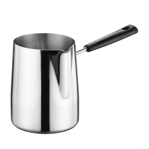 Cafetera de acero inoxidable para estufas de gas y eléctricas, calentador de leche inoxidable 304 con boquilla de vertido para derretir chocolate y mantequilla, taza de arte latte plateado (600 ml