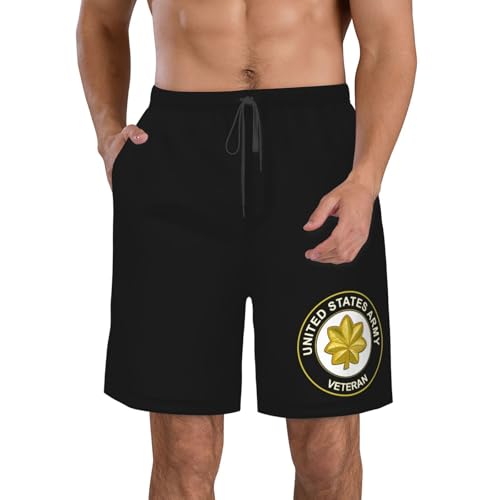 US Army Major Veteran Men's Beach Shorts Quick Dry Swim Trunks with Pockets Mesh Lining