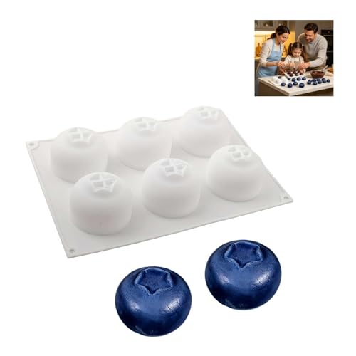 2026 New 6 Cavity Blueberry Silicone Baking Mold Fruit Shaped Non-Stick Chocolate Mousse Cake Mold Food-Grade Heat-Resistant Silicone Molds for Pudding Ice Cream Jelly