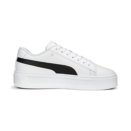 PUMA Women's SMASH PLATFORM V3 Sneaker, PUMA White-PUMA Black-PUMA Gold, 10