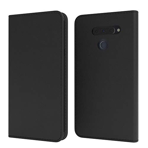 EAZY CASE Tasche kompatibel mit LG Q60 / KG50 Vintage Schutzhülle mit Standfunktion Klapphülle im Bookstyle, Handytasche Handyhülle Flip Cover mit Magnetverschluss & Kartenfach, Kunstleder, Schwarz