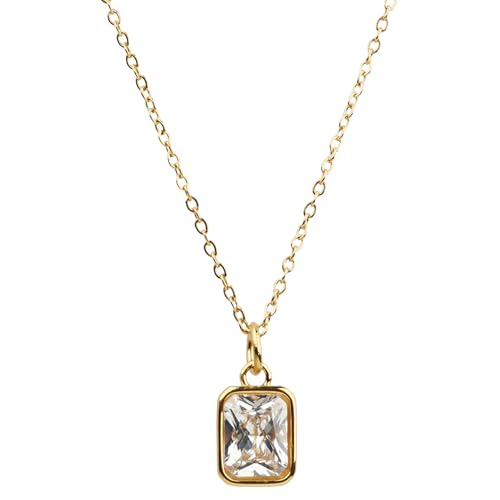 Zinello Design TILOVE - Collier Femme Plaqué Or 18K avec Pierre de Zircon Brillant - Bijoux Élégant - Chaîne Ajustable 42cm + 5cm - Pendentif Fin et Raffiné avec Boîte Cadeau et Carte Personnalisable