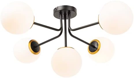 Creative Co-Op Sputnik Flush Mount Opal Glass Ceiling Light, Black and Gold image 5
