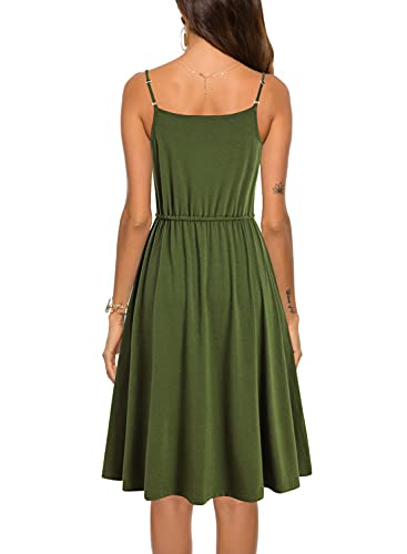 Image of Women's Casual Summer Dress Beach Sleeveless Spaghetti Strap Adjustable Waist A Line Sun Dresses with Pockets 826