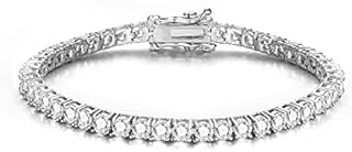 Silver Bracelet for Women - 3mm White Cubic Zirconia Tennis Bracelets for Women | Sparkle Faux Diamond Bracelets for Womens Gifts Jewellery, Gold Classic Crystal Bracelets | Size 6.5 - 7.5 Inch