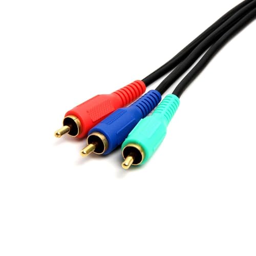 Cmple - 3 RCA Cable 12ft RGB Component Audio Video RCA Cables Male to Male A/V Cable for HDTV, Satellite, Home Theater - Black