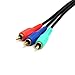 Cmple - 3 RCA Cable 12ft RGB Component Audio Video RCA Cables Male to Male A/V Cable for HDTV, Satellite, Home Theater - Black