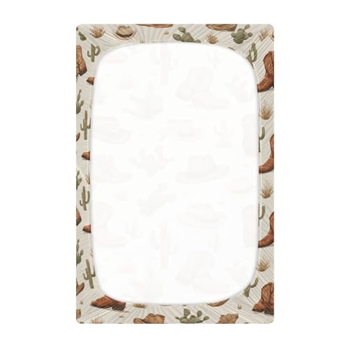 Image of Western Cowboy Brown Boots Crib Sheets Soft Breathable Fitted Baby Crib Sheets Mattress Cover for Girls Boys, 52 inch x 28 inch x 9 inch