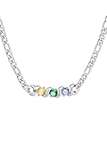Custom4U Personalised Necklace for Women with 3 Name Engraved, Silver Cubic Zirconia Birthstone Family Necklace for Mum Wife Presents for Women (with Gift Box)