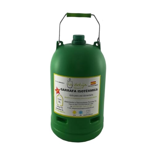 La Botija Garrafa Isotérmica 5L, Triple Capa Aislante, Con Asa Metálica, Verde, Para Líquidos Fríos y Calientes