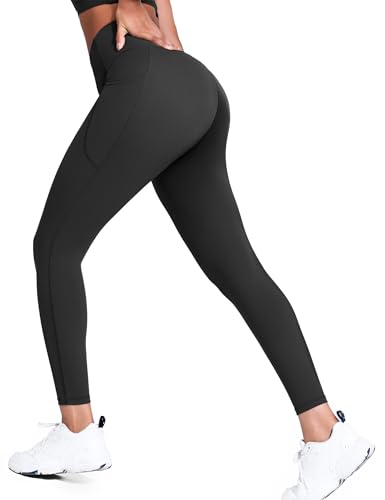 Yogaration Damesleggings met Zakken, Hoge Taille, Push-Up Effect & Compressie Sport- en Yogabroek, Zwarte, XL