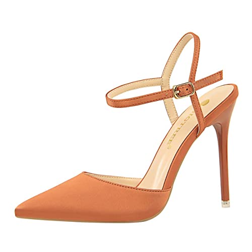 JOEupin Women's High Heel Pumps Ladies Closed Pointed Toe Ankle Strap Dress Stiletto - Main Image