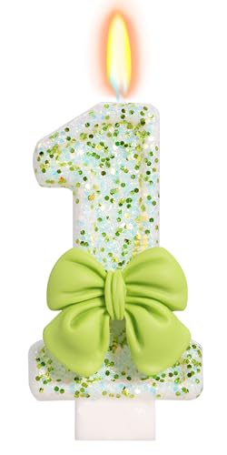 ElekFX Birthday Candle for Cake Green Bow Number Cake Candles 2.76 inch Cake Topper Decoration for Birthday Party (Number 1)