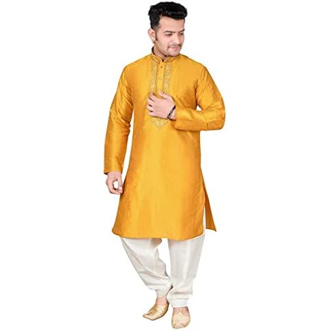 Desi Sarees Mens Kurta Pyjama Salwar Kameez Indian Style 1850 (XXL (Chest - 44 inches), Mustard) Cover