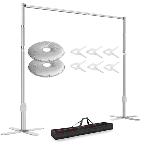 EMART Backdrop Stand Heavy Duty 10x10Ft, Pipe and Drape Background Frame Kit with X-Shaped Base, Adjustable Photo Booth Back Drop Stand for Party Wedding Birthday Decoration by EMART - Used condition - US$138.16
