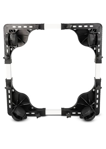 Image of Shop4ever Adjustable Appliance Stand for Washing Machine, Refrigerator, Dishwasher, etc - Heavy Duty Base with Wheels, - Holds up to 90kg - Black Color (Dimension-17.5x17.5 Max-27.5x27.5 inches)