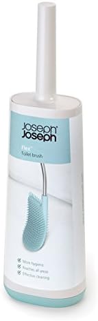 Joseph Joseph Flex Smart Hygienic Silicone Toilet Brush with Holder Set, flexible head, anti-drip, anti-clog deep clean- White/Blue, Regular