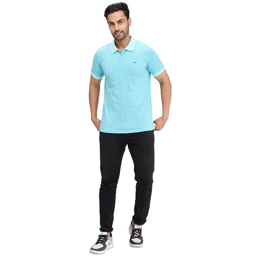 Image of Park Avenue Men's Slim Fit Print Pattern Cotton Polyester Blend Polo Neck Half Sleeve Casual T-Shirt