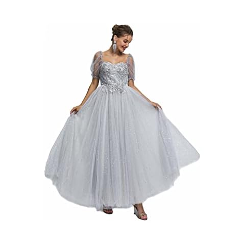 Oidkalad Elegant Women's Tulle Grey Ball Gown Appliques Prom Dress Sweetheart Quinceanera Dresses UK8 Cover
