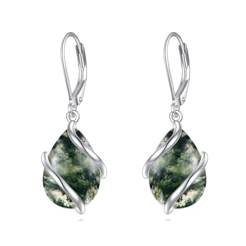 Boucles d'oreilles Moss Agate naturelle en goutte d'eau pour sublimer vos tenues bohèmes