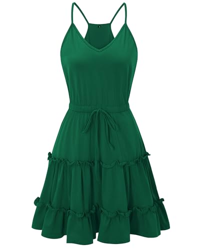Image of Newshows Women's Summer Casual Dress Cute A Line Ruffle Hem Flattering Fit Beach Vacation Sundress