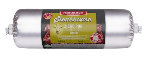 Steakhouse Ziege pur (14x500g), Nassfutter für Hunde & Katzen, sensitives Ergänzungsfutter, Monoprotein, getreidefrei, 14x Wurst von Fleischeslust