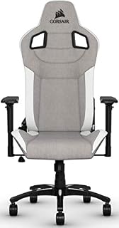 Corsair T3 Rush - Polyester Gaming Chair (Breathable Soft Fabric Exterior, Padded Neck Cushion, Memory Foam Lumbar Support, 4D Armrests, 180 Degree Recliner, Easy Assembly) Grey/White