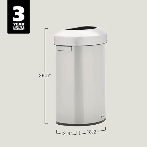 Image of Rubbermaid Commercial Products Refine Decorative Container, 16 Gallon, Half Round Stainless Steel Trash Can, Indoor for Hotel Lobbies /Conference Rooms /Airports