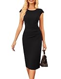 GRACE KARIN Women's Work Dress Cap Sleeve Crew Neck Bodycon Midi Dress Zipper Up Office Business Dresses Casual Outfits Black XL