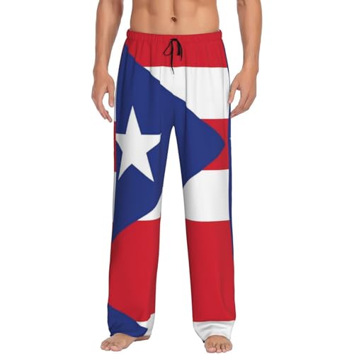 Puerto Rico Flag Mens Pajama Funny Lounge Pant Soft Pyjama Trousers Bottoms With Pockets Drawstring Elastic Waist Pant