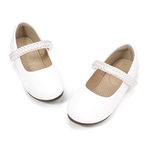 PANDANINJIA Flower Girl Shoes Toddler Little Kid Ballet Flats Pearls Wedding Party Mary Jane Girls Dress Shoes