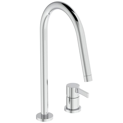 Ideal Standard – Gusto 2-Loch Küchenarmatur, Hoher Auslauf mit zylindrischem Querschnitt, mit FirmaFlow Kartusche, Schwenkbereich 360°, Schaftverschraubung von unten, Chrom