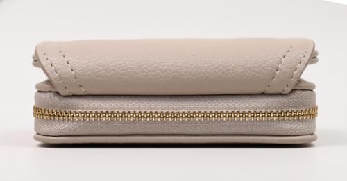 Image of WildHorn Women's Wallet | Premium Vegan Leather Ladies Purse with Zip Coin Pocket & Snap Button | Compact Wallet with Card Slots & ID Window (Beige)