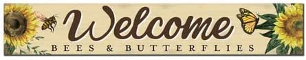 Welcome Sign Welcome Bees and Butterflies Porch Listing Vintage Metal Tin Bar Sign 16x4 Inch Bar Club Cafe Restaurant Kitchen Outdoor Indoor Garden Wall Decor Gifts for Men