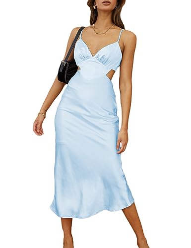 green emerald velvet dress Sapphire Satin Front Slit Sleeveless Midi Slip Dress main image 0
