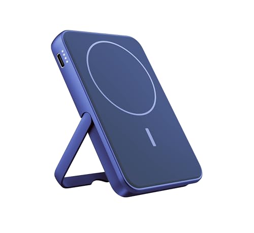 Fresh 'n Rebel Batterie Externe magnétique sans Fil 5000mAh avec Support, MagSafe, Compatible avec l'iPhone 17/16/15/14/13/12, Charge Rapide PD 20W, Port USB-C (entrée/Sortie) (True Blue)
