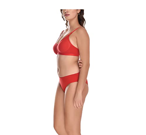 Image of Elina Women's Full Coverage Non Padded with Detachable Strap Cotton Hosiery Bra and Panty Set (Lovia Set)